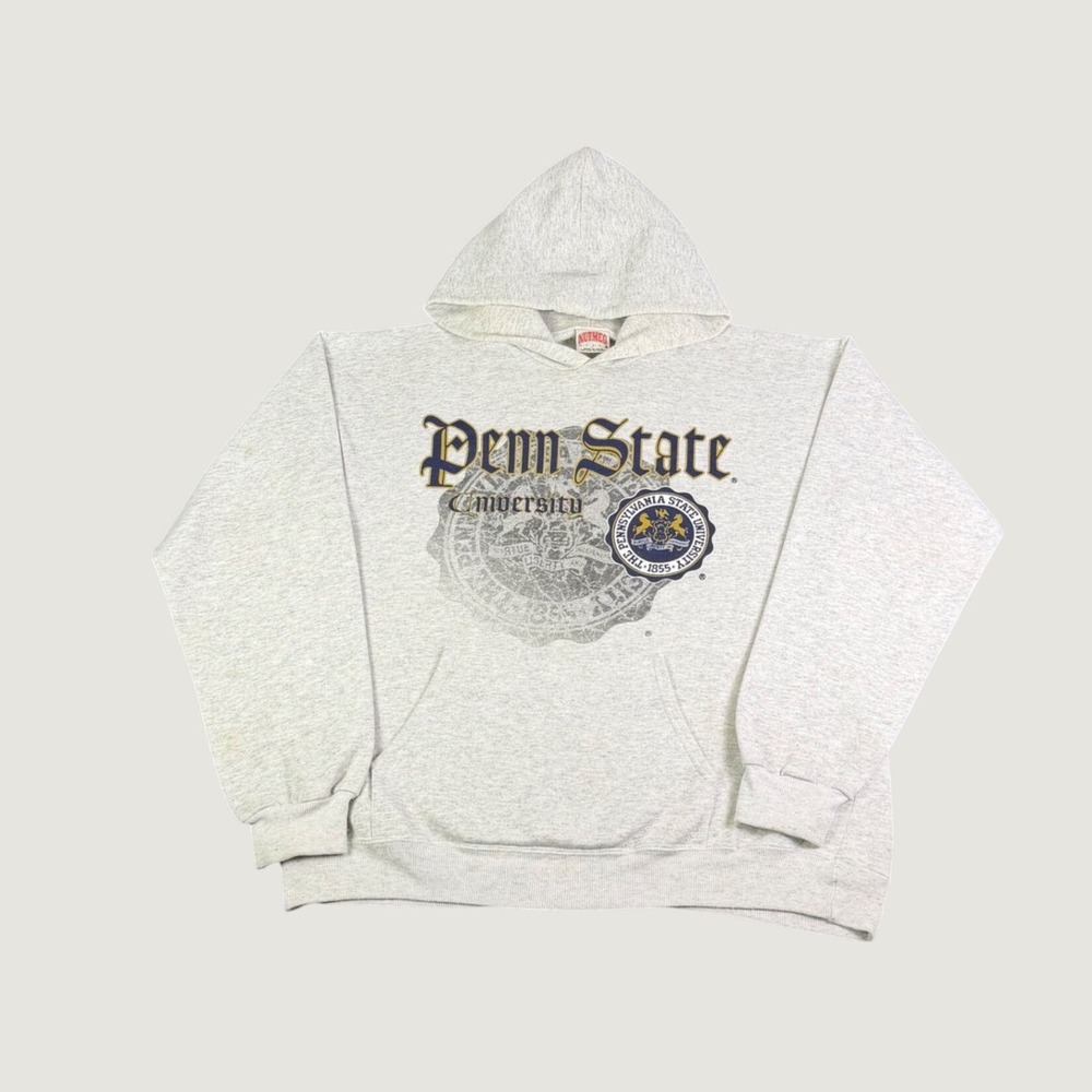Vintage Nutmeg Mills Penn State University Hoodie Gray Made in USA Mens Large